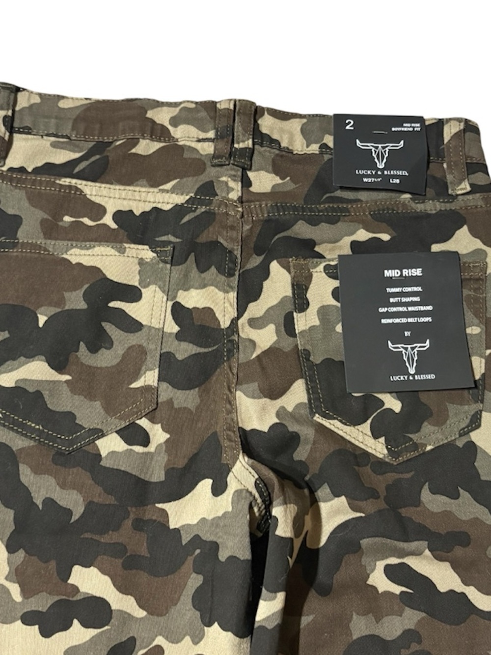 Lucky & Blessed Camo Cargo Pants in Olive, Brown & Black - Picture 9 of 11